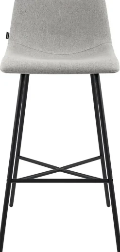 Tabouret de bar rembourré Altona, dossier, repose-pieds, métal noir, style scandinave moderne Gris/Tissu