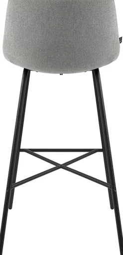 Tabouret de bar rembourré Altona, dossier, repose-pieds, métal noir, style scandinave moderne Gris/Tissu