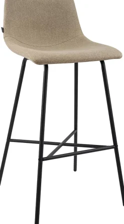 Tabouret de bar rembourré Altona, dossier, repose-pieds, métal noir, style scandinave moderne Taupe/Tissu
