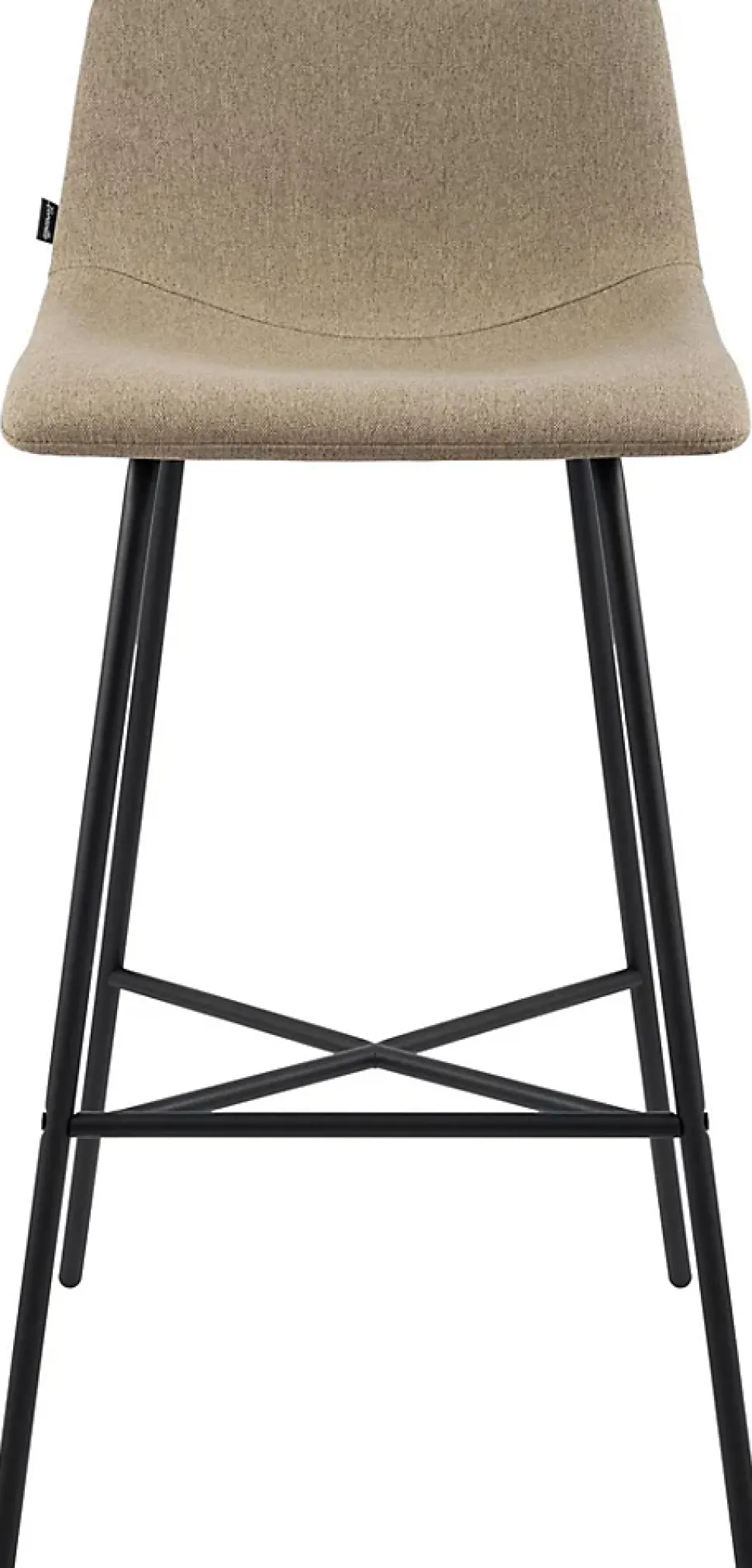 Tabouret de bar rembourré Altona, dossier, repose-pieds, métal noir, style scandinave moderne Taupe/Tissu