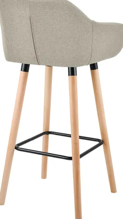 Tabouret de bar rembourré dossier Grant, chaise de bar tissu, structure bois, jusqu'à 150 kg Crème