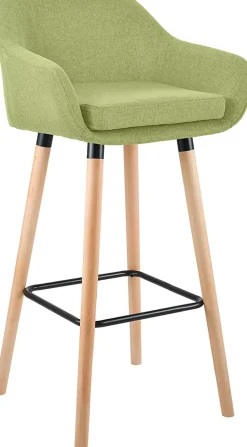 Tabouret de bar rembourré dossier Grant, chaise de bar tissu, structure bois, jusqu'à 150 kg Vertclair