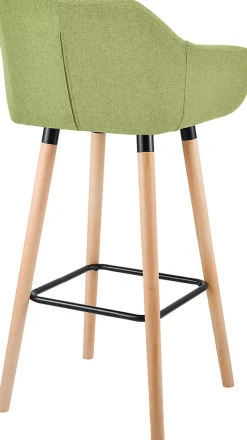 Tabouret de bar rembourré dossier Grant, chaise de bar tissu, structure bois, jusqu'à 150 kg Vertclair