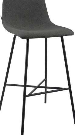 Tabouret de bar rembourré Altona, dossier, repose-pieds, métal noir, style scandinave moderne Grisfoncé/Tissu