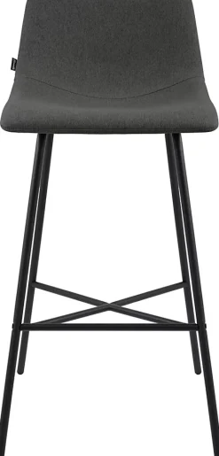 Tabouret de bar rembourré Altona, dossier, repose-pieds, métal noir, style scandinave moderne Grisfoncé/Tissu
