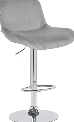 Tabouret de bar Solon chromé, velours ou tissu, réglable et pivotant, rembourré avec dossier Gris/Velours