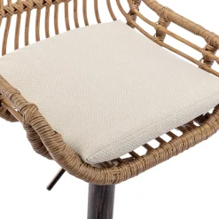 Tabouret de Bar Tabouret de Bar Réglable avec Accoudoirs et Repose-Pieds, Tissu Lin - Beige, 49x48x89-109 cm