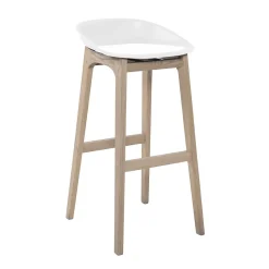 Tabouret en plastique blanc et pieds en bois Homesight Riva 75 cm, 2 pièces