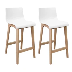 Tabouret en plastique blanc et pied en bois Homesight Tanna 75 cm vendu par 2