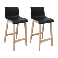 Tabouret en plastique noir et pied en bois Homesight Tanna 65 cm vendu par 2