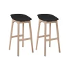 Tabouret en plastique noir et pieds en bois Homesight Riva 75 cm, 2 pièces