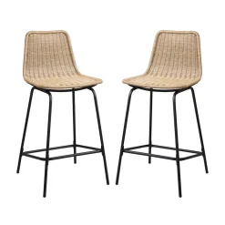 Tabouret en style rotin beige et pied en métal Homesight Bali vendu par 2