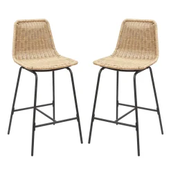 Tabouret en style rotin beige et pied en métal Homesight Kuta vendu par 2