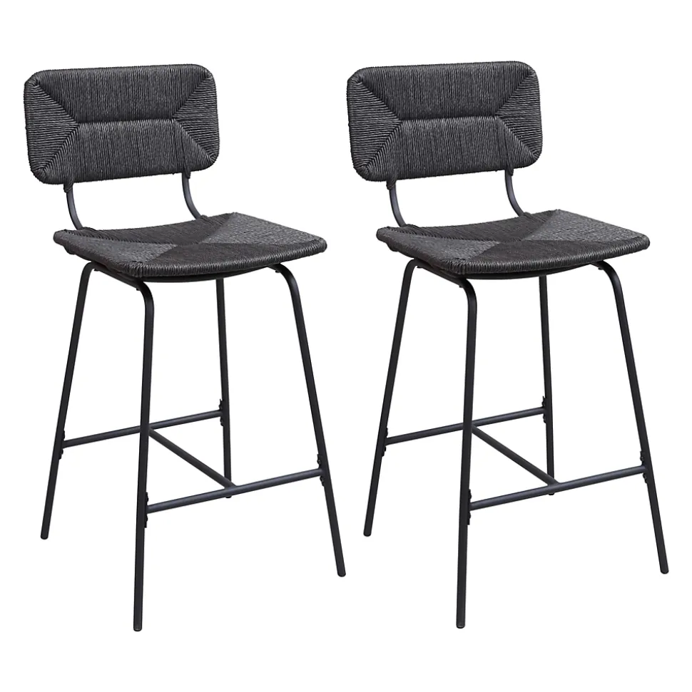 Tabouret en style rotin noir et pied en métal Homesight vendu par 2