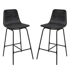 Tabouret en style rotin noir et pied en métal Homesight Kuta vendu par 2