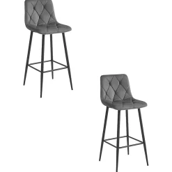 Tabouret Valora KODA, velours gris foncé, pieds noirs (x2)