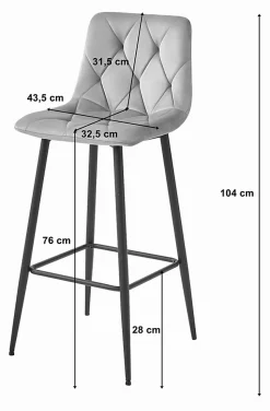 Tabouret Valora KODA, velours gris foncé, pieds noirs (x2)