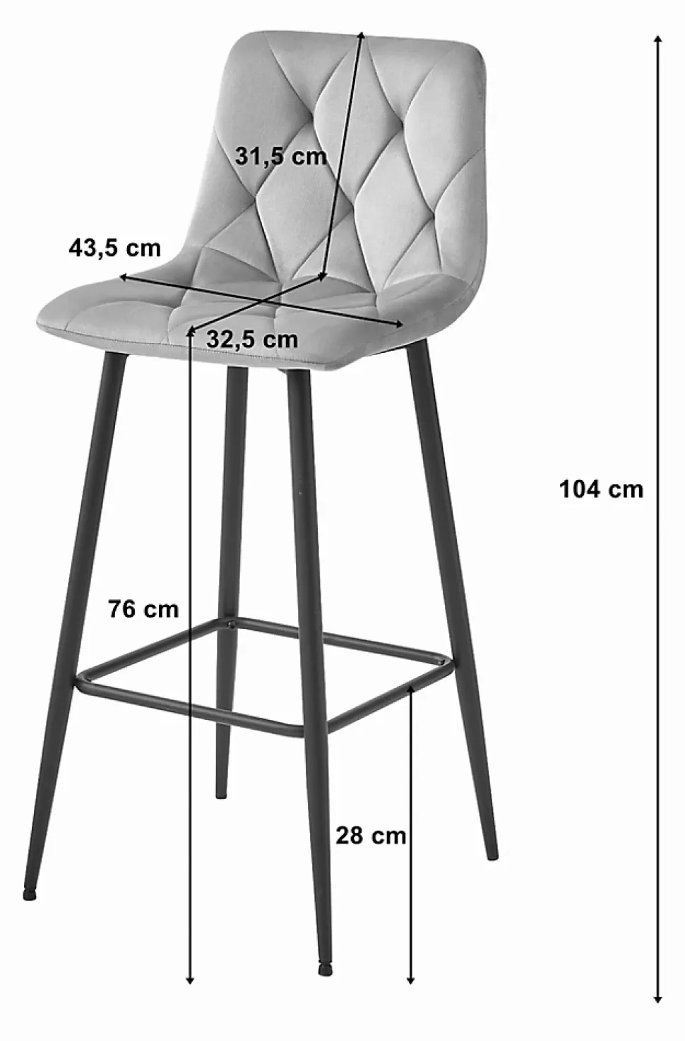 Tabouret Valora KODA, velours gris foncé, pieds noirs (x2)