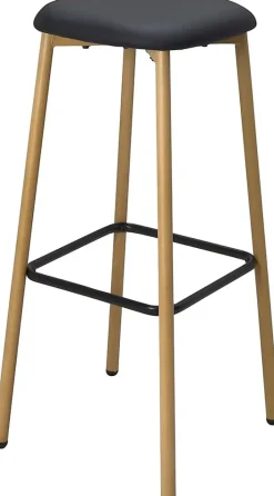 Tabourets de bar, hauteur d'assise 78 cm, pieds métal immitation hêtre, lot de 2 nes (noir)
