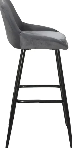Tabourets de bar velours, lot de 2, pieds métal noir, hauteur d'assise 68 cm, mira (gris)