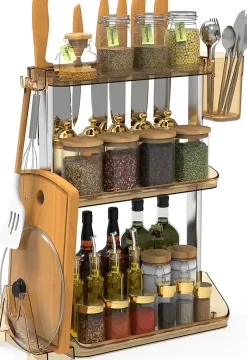 Étagère à Épices de cuisine à 3 Niveaux marron