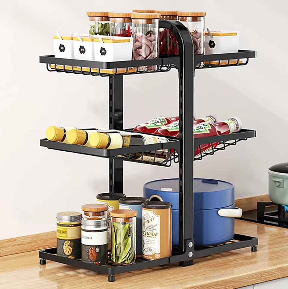 Étagère à épices multifonctionnelle sur pied noir