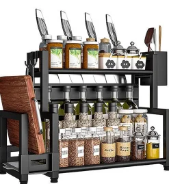 Étagère à épices multifonction debout à 2 étages en acier inoxydable
