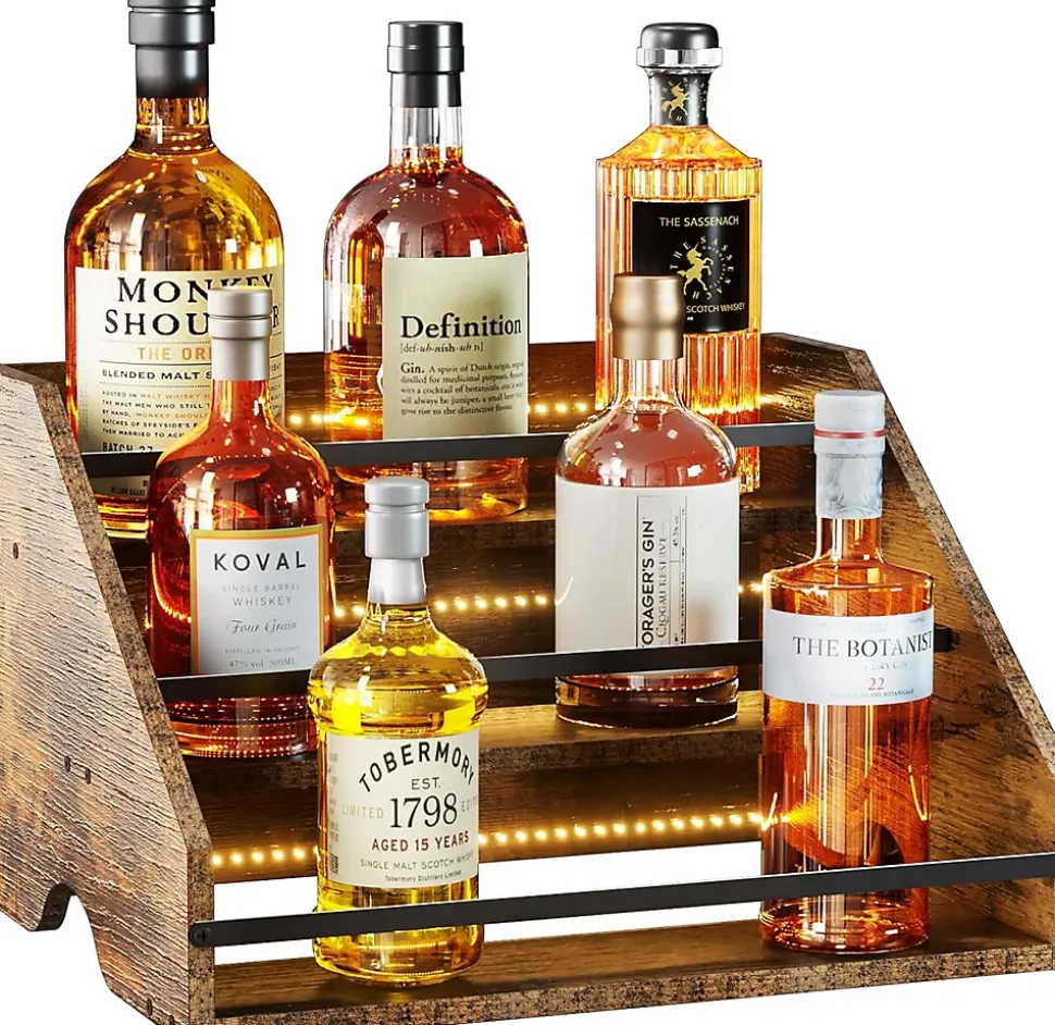 Étagère à vin 3 niveaux bois avec LED