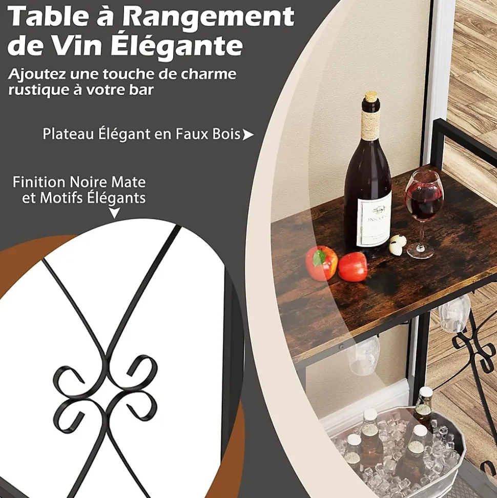 Étagère à Vin avec Casier à Vin 21 Bouteilles, 2 Porte-Verres pour 6 Verres, pour Salle à Manger, Cave, 93x38x102cm (Marron)