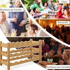Étagère à Vin en Bambou à 3 Niveaux pour 18 Bouteilles de Vin,pour Cuisine, Bar, Garde-Manger, 62 x 24 x 38cm