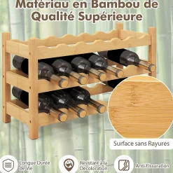 Étagère à Vin en Bambou à 3 Niveaux pour 18 Bouteilles de Vin,pour Cuisine, Bar, Garde-Manger, 62 x 24 x 38cm
