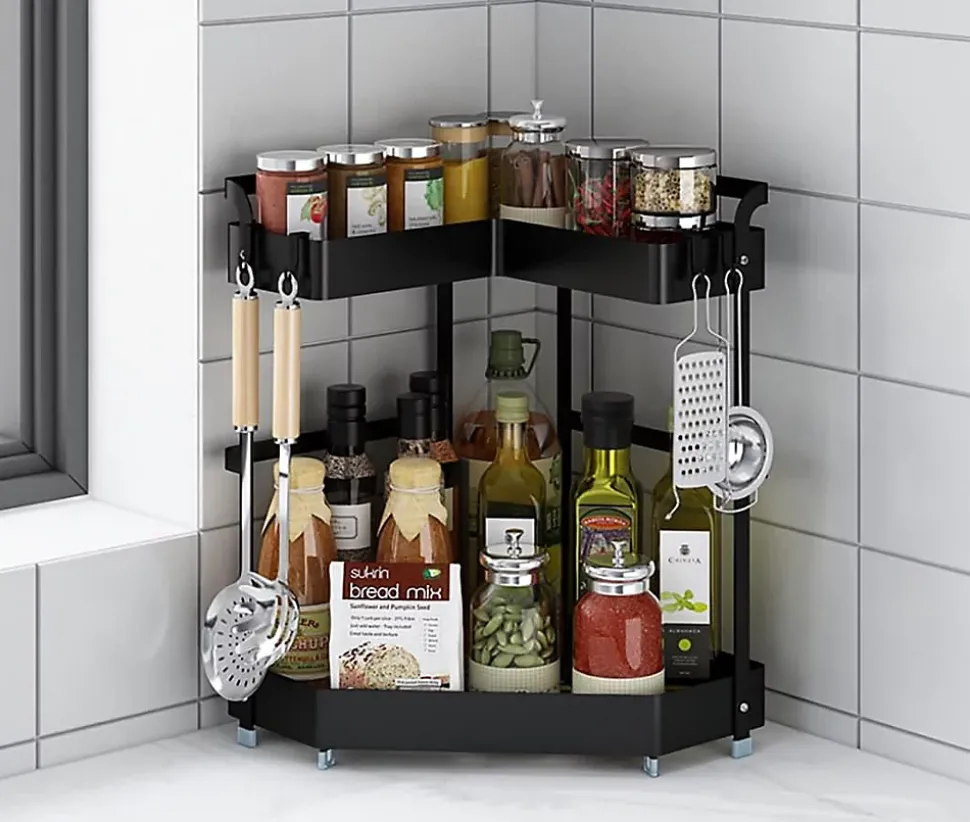 Étagère Coin à Épices avec 2 Niveaux noir
