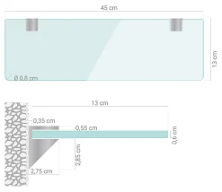 Étagère Murale en Verre Tulup 45x13 cm Pour Cuisine 6mm Avec Supports