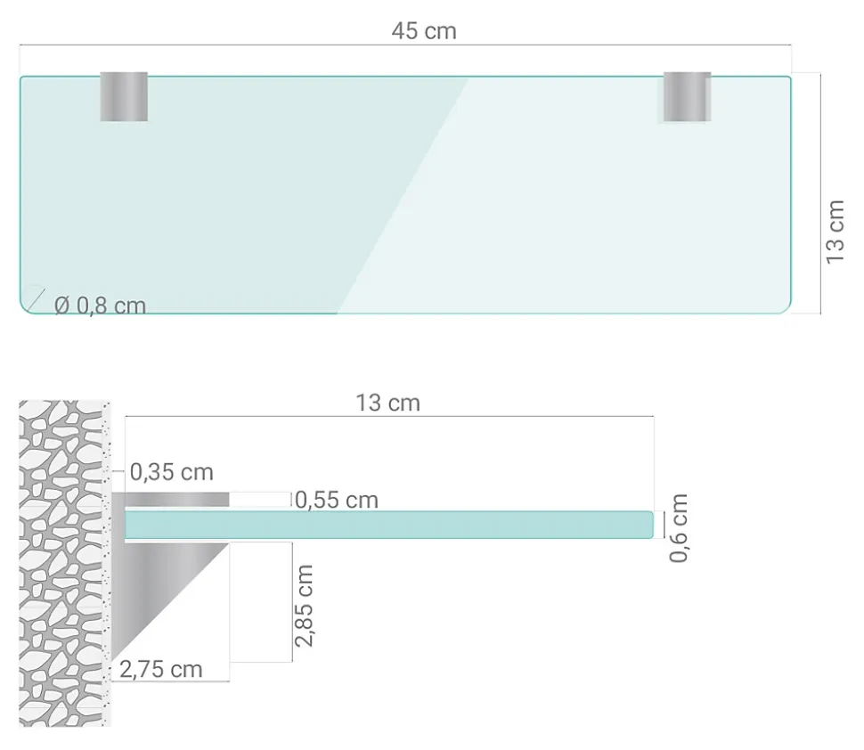 Étagère Murale en Verre Tulup 45x13 cm Pour Cuisine 6mm Avec Supports