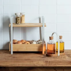 Étagère Ordera 2 niveaux avec bac de rangement en bambou - Beige- 5five