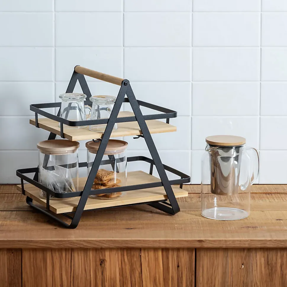 Étagère Ordera 2 niveaux avec anse en bambou noir - Noir- 5five