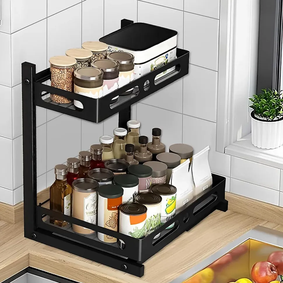 Étagère sous lavabo à 2 étages noir