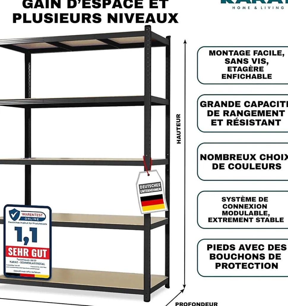 Étagères pour charges Lourdes Titan, Noir, 180 x 90 x 40 cm
