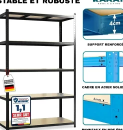 Étagères pour charges Lourdes Titan, Noir, 180 x 90 x 40 cm