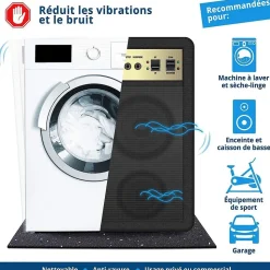 Tapis Anti-Vibration en caoutchouc recyclé Épaisseur 10 mm, 60 x 60 cm - Floordirekt