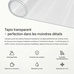 Tapis de table transparent Wallfluent 120x60 cm Verre souple pour plan de travail table et sol 1 pcs