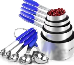 Tasses et cuillères doseuses en acier inoxydable 18/8 bleu foncé