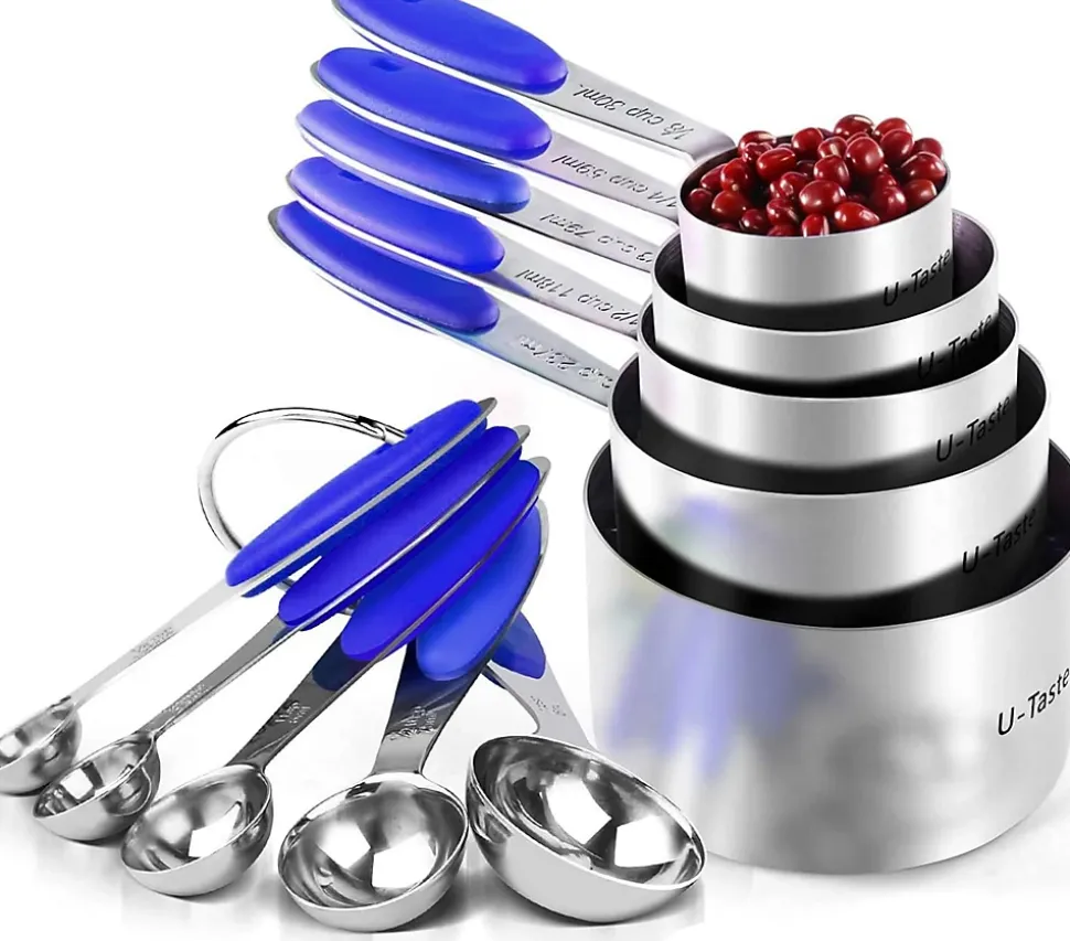 Tasses et cuillères doseuses en acier inoxydable 18/8 bleu foncé