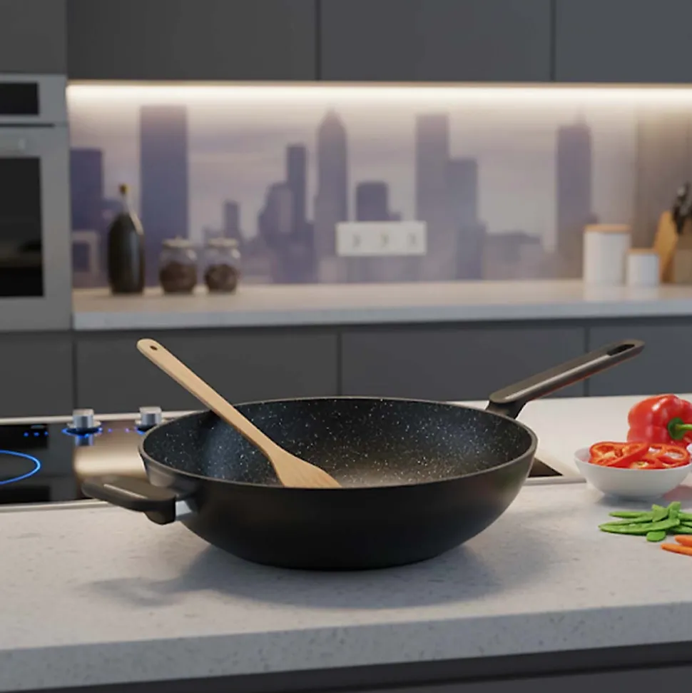 Techwood TAF-30WO - Wok de 30cm en aluminium forgé, Lavable en machine, Utilisable sur tous types de feux