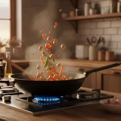 Techwood TAF-30WO - Wok de 30cm en aluminium forgé, Lavable en machine, Utilisable sur tous types de feux