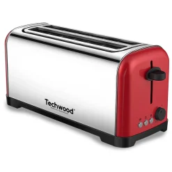 Techwood TGPI-4025 Grille Pain "Inox Brossé" Coloris Rouge