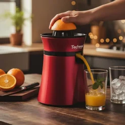 Techwood TPF-35, Presse agrumes electrique 1L rouge avec pieds anti-dérapants, Bol verseur translucide gradué