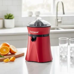 Techwood TPF-35, Presse agrumes electrique 1L rouge avec pieds anti-dérapants, Bol verseur translucide gradué