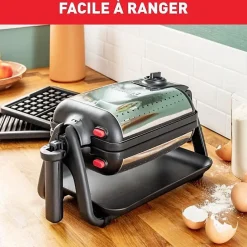 TEFAL Appareil à gaufre semi pro, 1200 W, Thermostat réglable, Voyant lumineux, Poignée rotative rabattable, King Size WM756D12