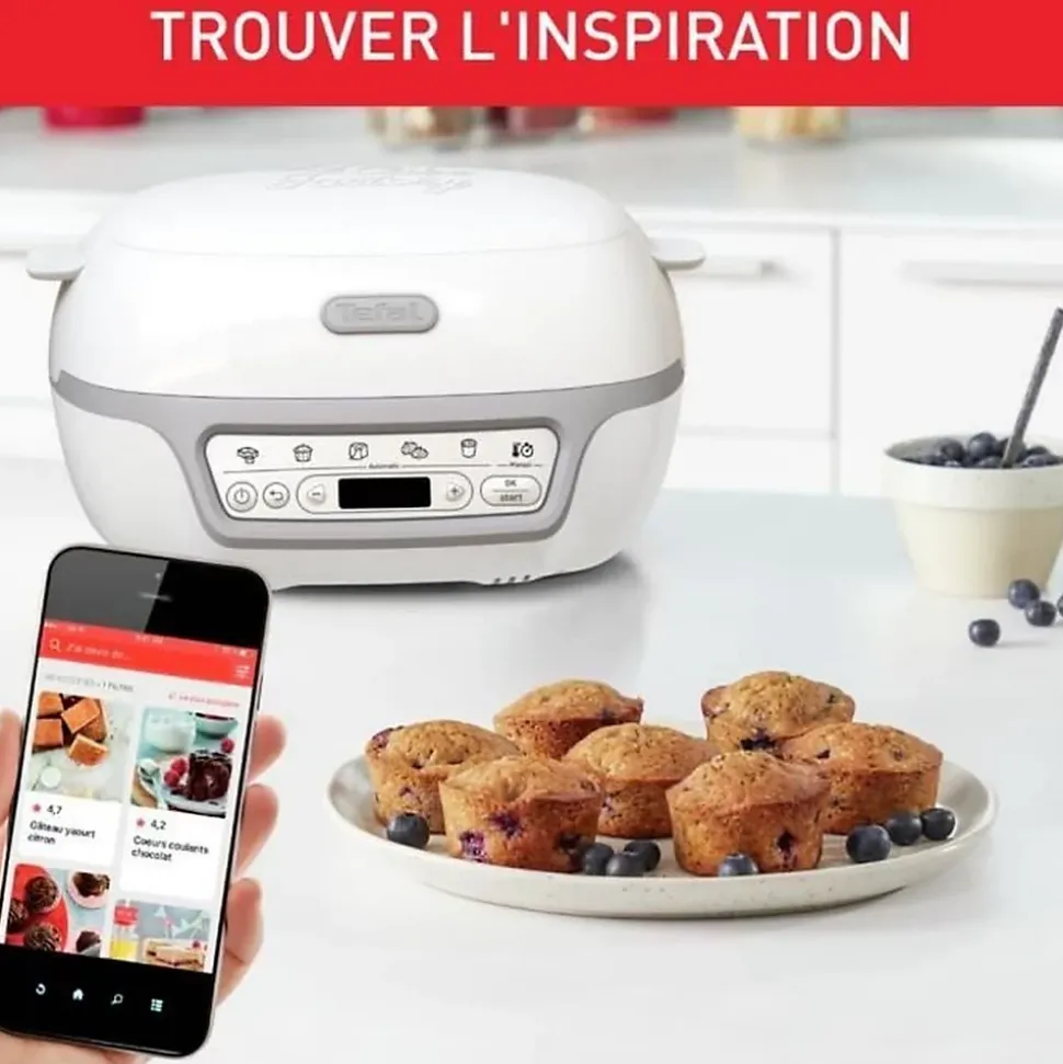 TEFAL KD812110 Cake Factory Délices Silver Appareil a gâteau, 5 programmes auto + mode manuel, Accessoires, Application dédiée